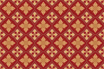 Seamless red and gold damask floral pattern