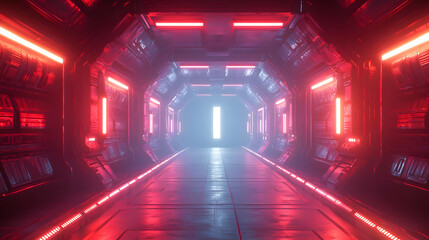 3D Futuristic Neon Corridor - Abstract Background