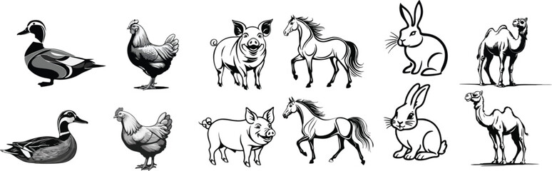 set of livestock vector illustration logo designs