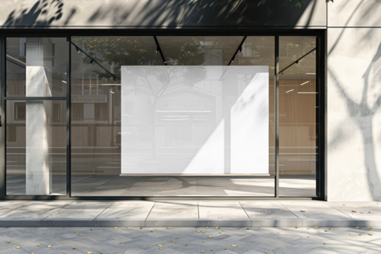 PNG storefront window display mockup, transparent design