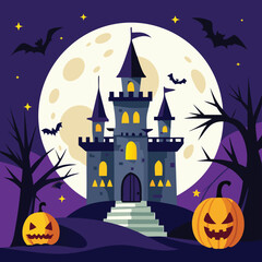 Halloween background with castle illustration.