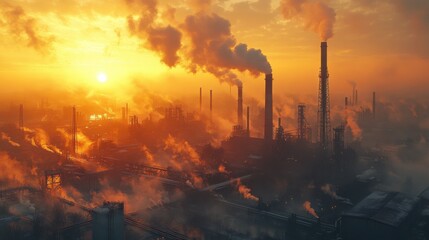 Obraz premium Industrial Sunset: Smoke and Steel Against the Setting Sun