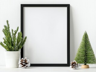 Black and white Christmas photo frame with a subtle metallic sheen, contemporary and chic holiday style, Christmas photo frame, modern holiday aesthetics
