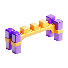 Obraz premium A colorful bridge toy made from plastic blocks, featuring yellow, purple, and orange pieces. It is designed for creative play.