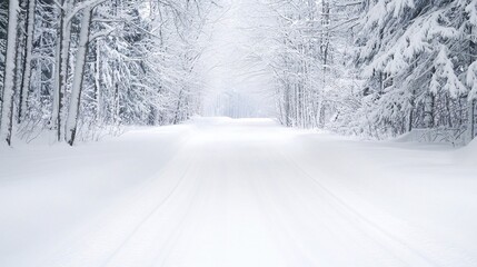 Fototapeta premium Enchanting Winter Wonderland - Remote Forest Pathway Disappears in a Heavy Snowstorm with Trees Bowing Under Snow Load