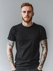 Metalhead Wearing Blank Black T-Shirt Mockup for Band Merchandise or Rock Apparel Design