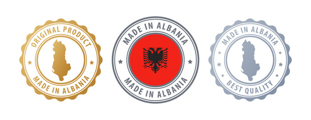 Albania - set of stamps with map and flag. Best quality. Original product. Vector illustration