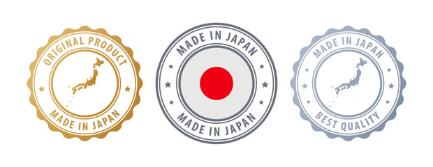 Japan - set of stamps with map and flag. Best quality. Original product. Vector illustration