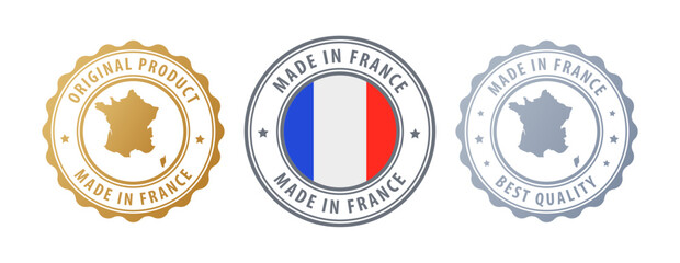 France - set of stamps with map and flag. Best quality. Original product. Vector illustration