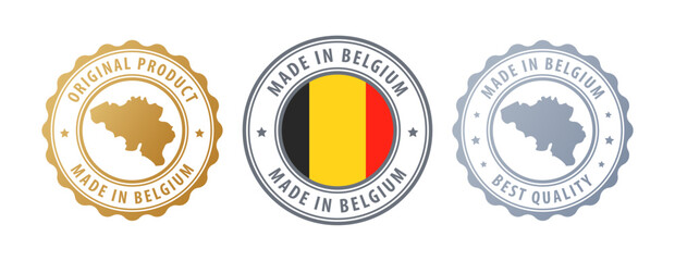Belgium - set of stamps with map and flag. Best quality. Original product. Vector illustration