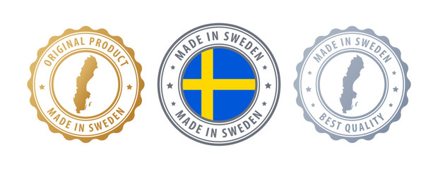 Sweden - set of stamps with map and flag. Best quality. Original product. Vector illustration