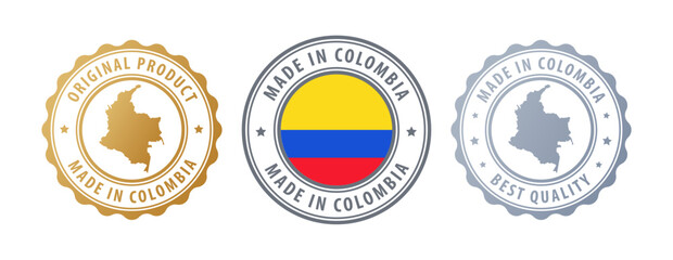 Colombia - set of stamps with map and flag. Best quality. Original product. Vector illustration