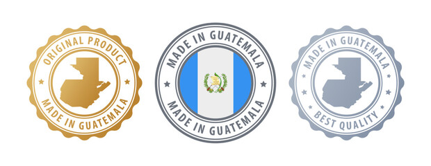 Guatemala - set of stamps with map and flag. Best quality. Original product. Vector illustration