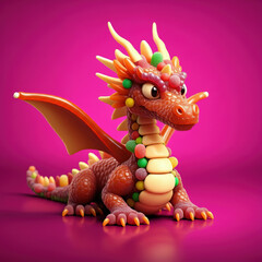 Fototapeta premium A Cute Dragon Made of Jelly Beans, Pink Background And Surface, Ai Generated Illustration