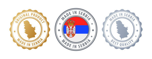 Serbia - set of stamps with map and flag. Best quality. Original product. Vector illustration