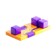 Fototapeta premium This image features a 3D design board with colorful yellow and purple blocks arranged uniquely. It highlights a modern aesthetic and playful geometry.