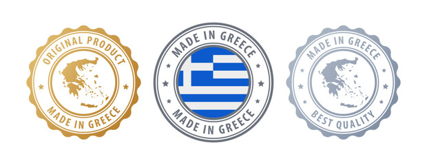Greece - set of stamps with map and flag. Best quality. Original product. Vector illustration
