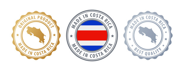 Costa Rica - set of stamps with map and flag. Best quality. Original product. Vector illustration