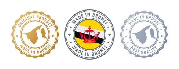 Brunei - set of stamps with map and flag. Best quality. Original product. Vector illustration