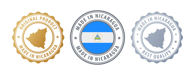 Nicaragua - set of stamps with map and flag. Best quality. Original product. Vector illustration