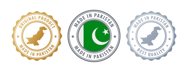 Pakistan - set of stamps with map and flag. Best quality. Original product. Vector illustration