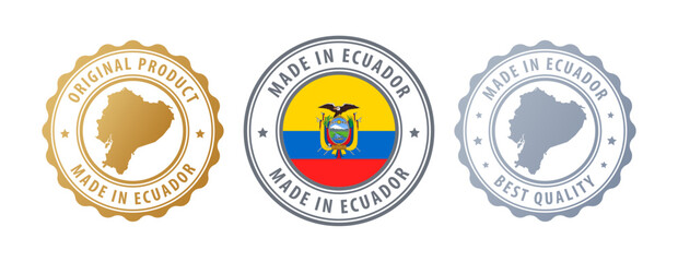 Ecuador - set of stamps with map and flag. Best quality. Original product. Vector illustration