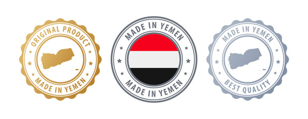 Yemen - set of stamps with map and flag. Best quality. Original product. Vector illustration