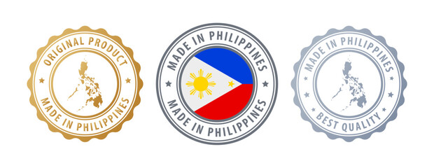 Philippines - set of stamps with map and flag. Best quality. Original product. Vector illustration