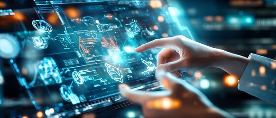 Hand Interacting With Futuristic Digital Interface.