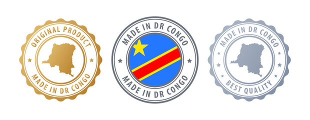 Democratic Republic of the Congo - set of stamps with map and flag. Best quality. Original product. Vector illustration