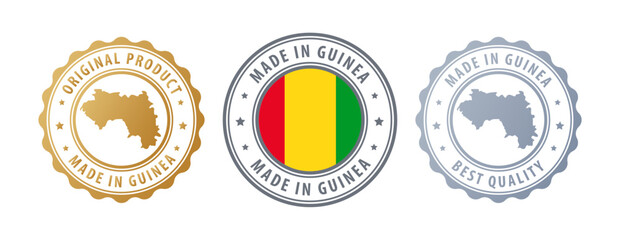 Guinea - set of stamps with map and flag. Best quality. Original product. Vector illustration