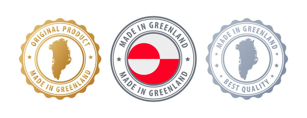 Greenland - set of stamps with map and flag. Best quality. Original product. Vector illustration