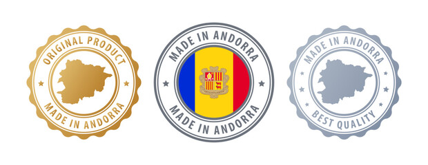 Andorra - set of stamps with map and flag. Best quality. Original product. Vector illustration