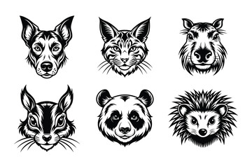 Vector clip art style animals tattoo silhouette bundle set with white background