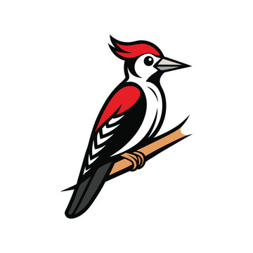 recommend clip art: Flat Vector Woodpecker Perched on Branch – Bold Graphic with Red, Black, and White Colors