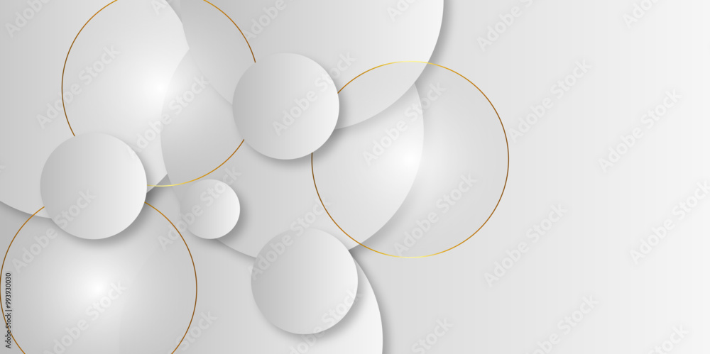 Poster modern abstract gradian background with transparent layers circle shape with shadow. gray and golden