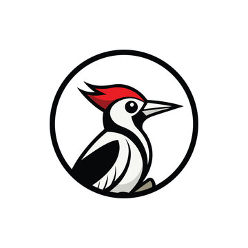 recommend clip art: Flat Vector Woodpecker Perched on Branch – Bold Graphic with Red, Black, and White Colors