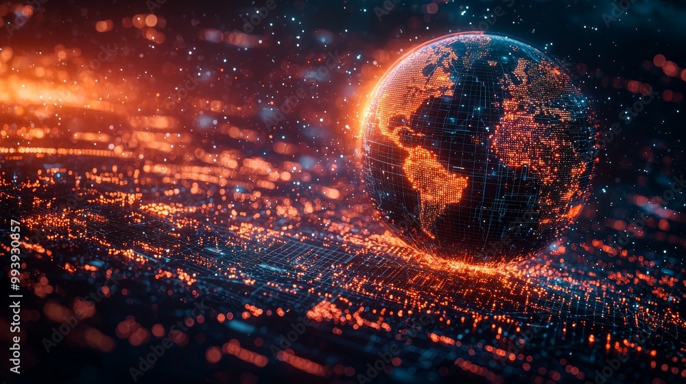 Poster digital holograph of earth with floating elements