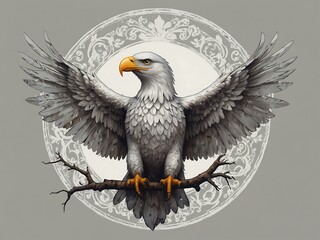 Tattoo-style art of a white eagle on a white background.