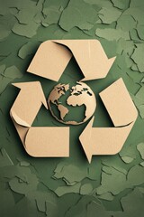 Recycle Symbol and Earth in Green and Beige Papercut Style