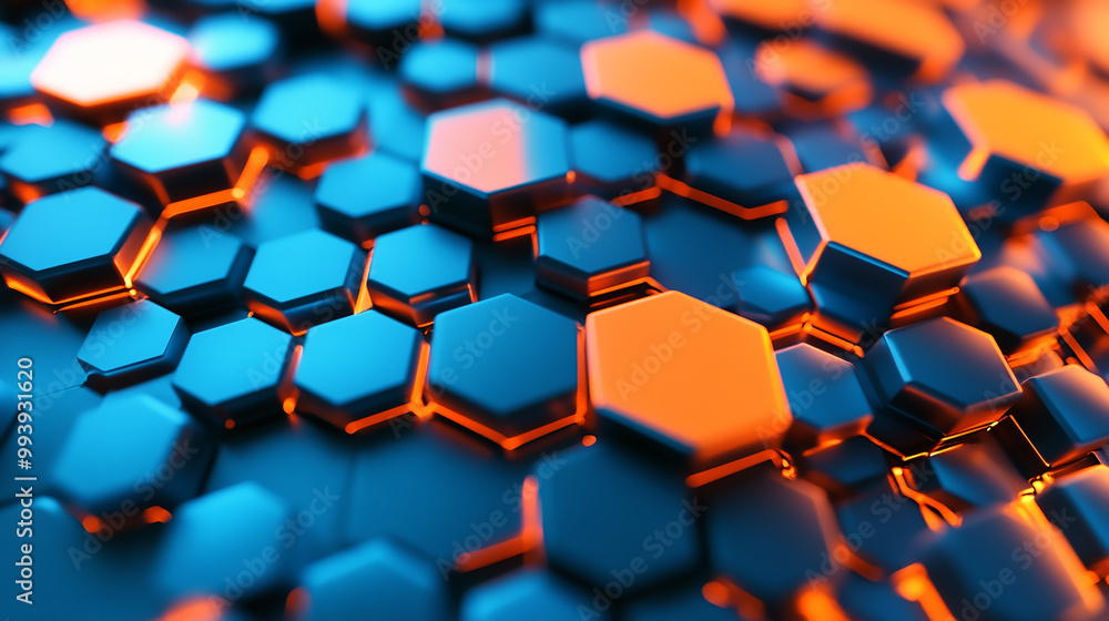 Poster abstract vector background with hexagons. landscape of the virtual world