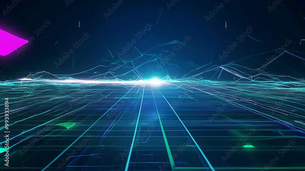 Aufkleber abstract technological grid with glowing data connections and neon lines, symbolizing futuristic dig