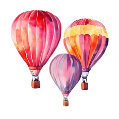 Obraz premium Watercolor Illustration of Three Colorful Hot Air Balloons.