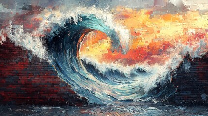 Fototapeta premium Massive Digital Wave Breaking Through a Brick Wall