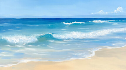 Azure Serenity: Tranquil waves gently caress the sun-kissed shore in this inviting seascape.	