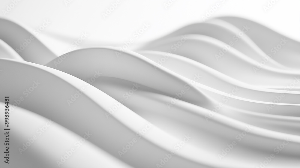 Poster layered white surfaces create a dynamic, abstract tunnel leading to a bright light source