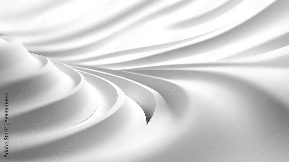 Poster layered white surfaces create a dynamic, abstract tunnel leading to a bright light source