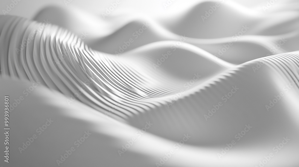 Poster curving, layered white surfaces create a dynamic, abstract tunnel leading to a bright light source