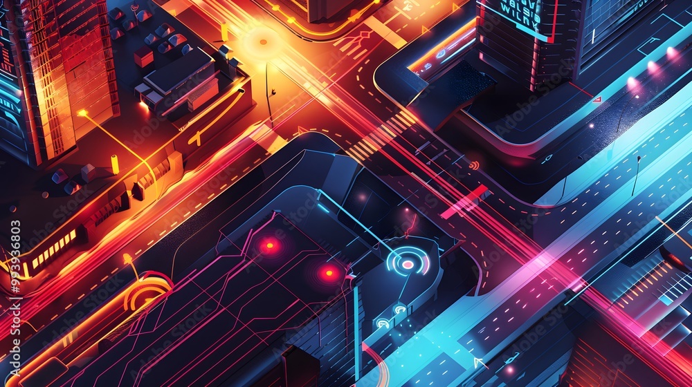 Aufkleber depict a futuristic city where scada systems are integrated with iot sensors to monitor and control 