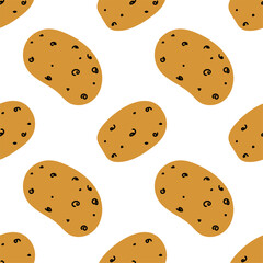 Whimsical pattern of cartoon potatoes on a bright white background showcasing fun design